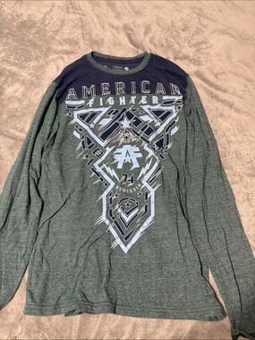 American Fighter Long Sleeve Graphic Tee - Green & Navy